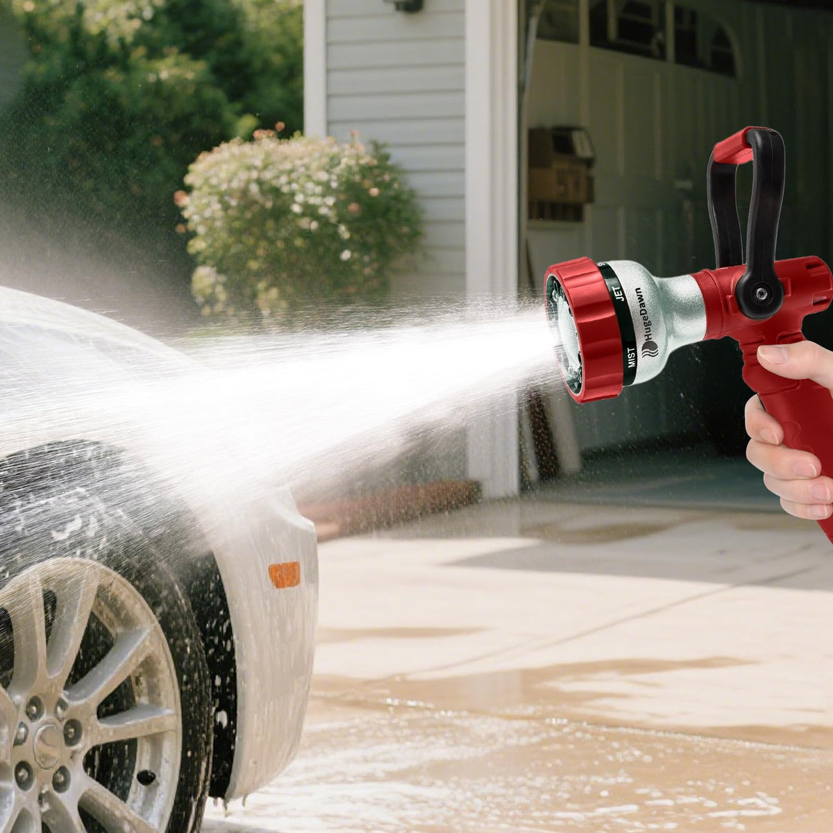 HugeDawn Garden Hose Nozzle, 6 Spray Patterns Heavy Duty Metal Water Nozzle with High Pressure for