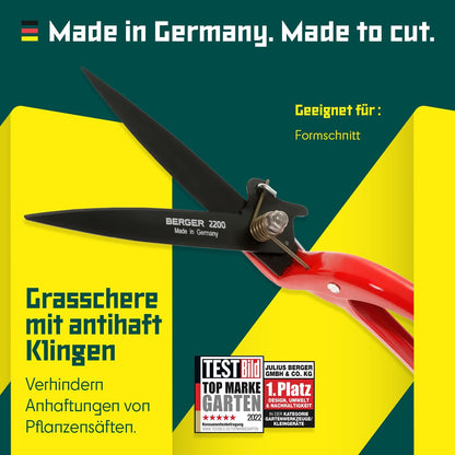 BERGER Commercial Grade Grass Shears, Self-Sharpening Steel Blades with Anti-Stick Coating, Forged