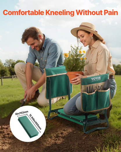 VEVOR Garden Kneeler and Seat Heavy Duty, Portable Garden Stool with 6'' EVA Kneeling Pad and 2