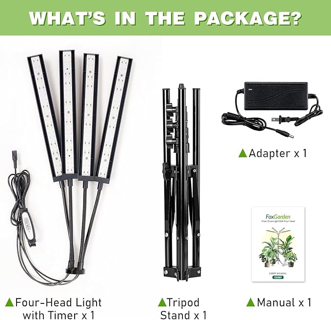 FOXGARDEN Grow Lights for Indoor Plants Full Spectrum with Tripod Stand, Tall Grow Lights for