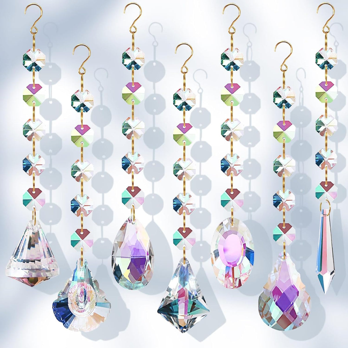 Sun Catchers for Windows Hanging, 7 Pcs Colored Crystals Suncatchers Prisms Glass Pendant Ornament
