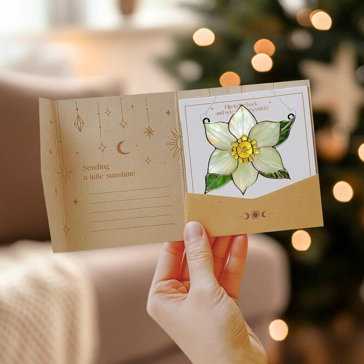 Narcissus December Birth Month Flower Acrylic Suncatcher Stained Glass Effect Window Car Hanging