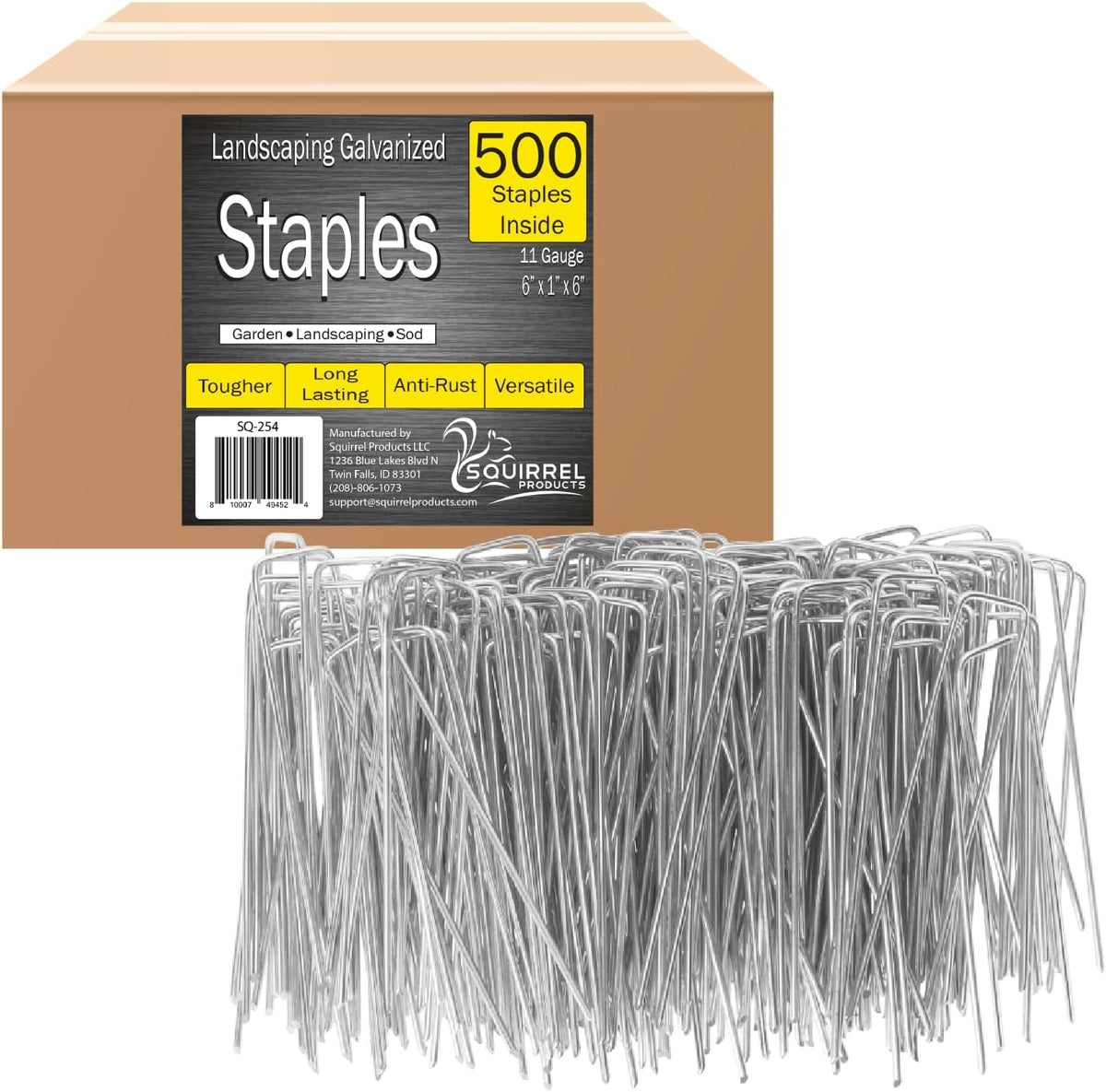 Squirrel Products Galvanized Steel Redrawn Garden Stakes, 6 Inch Lawn Staples, 11 Gauge Stakes