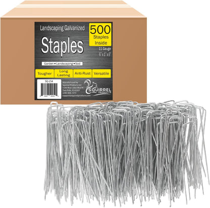 Squirrel Products Galvanized Steel Redrawn Garden Stakes, 6 Inch Lawn Staples, 11 Gauge Stakes