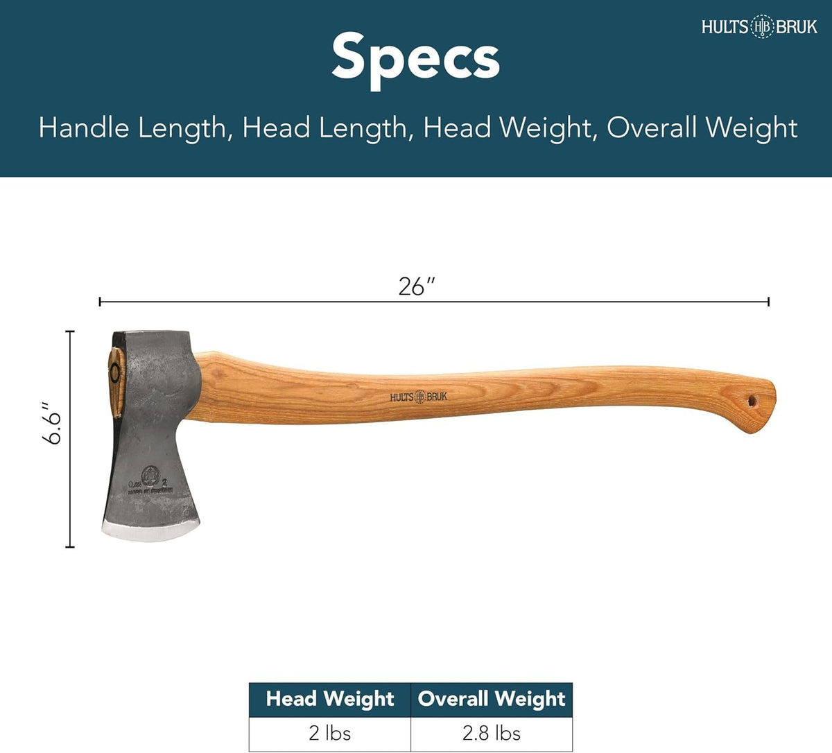 Hults Bruk 840722 Kisa Felling Axe - 2 lb Head, 26" Handle