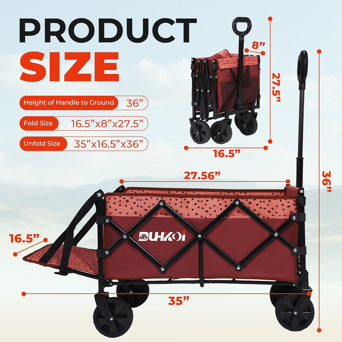 Collapsible Tailgate Wagon with Wheels, Compact Size Folding Utility Cart, 380LBS Capacity for