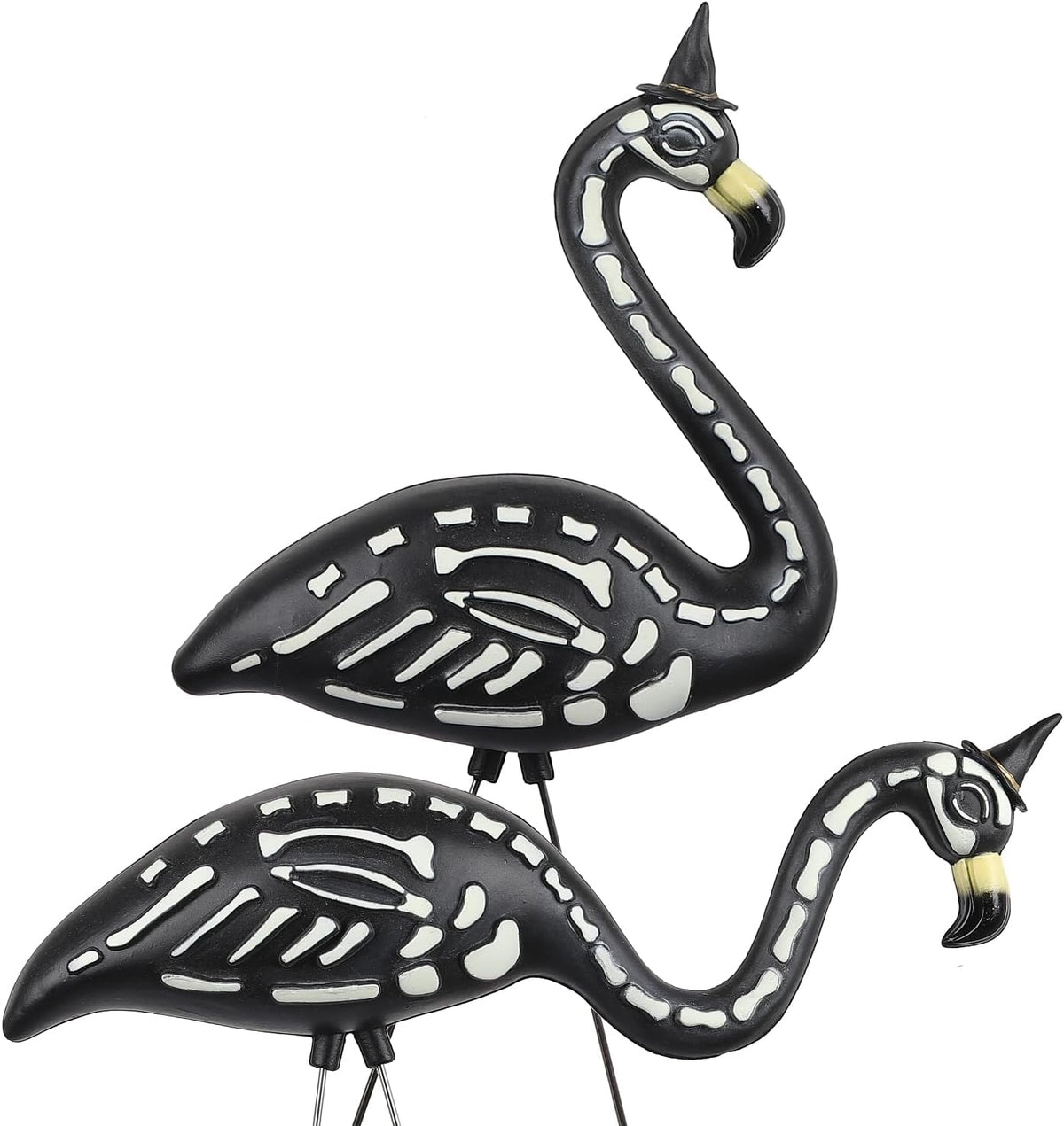 Halloween Black Flamingo Skeleton,Skeleton Flamingo Glow in The Dark, Zombie Flamingos for Spooky