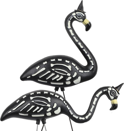 Halloween Black Flamingo Skeleton,Skeleton Flamingo Glow in The Dark, Zombie Flamingos for Spooky