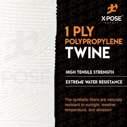 Polypropylene Tying Twine - 1 Ply White Plastic Poly String 8500' Roll - Soft On Hands - Heavy Duty