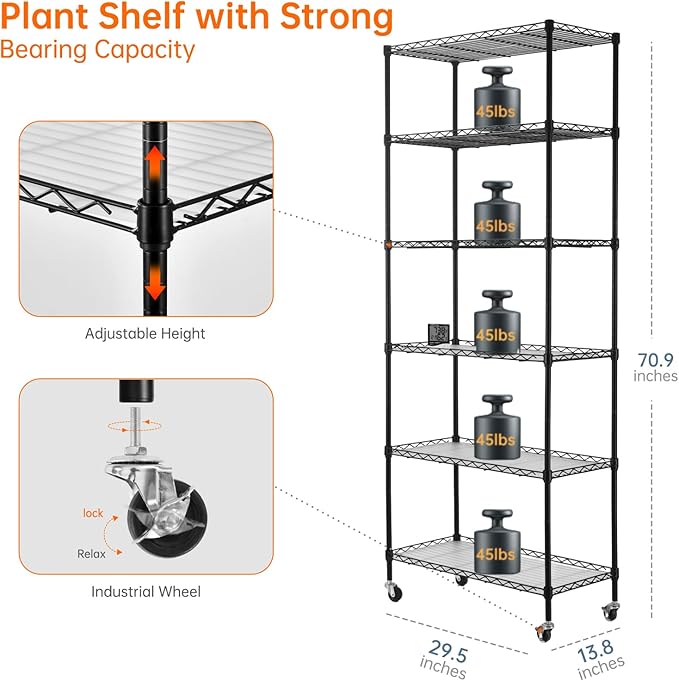 Bstrip 71" Indoor Greenhouse with Grow Light, 6-Tier DIY Plant Shelf with Adjustable Rack and