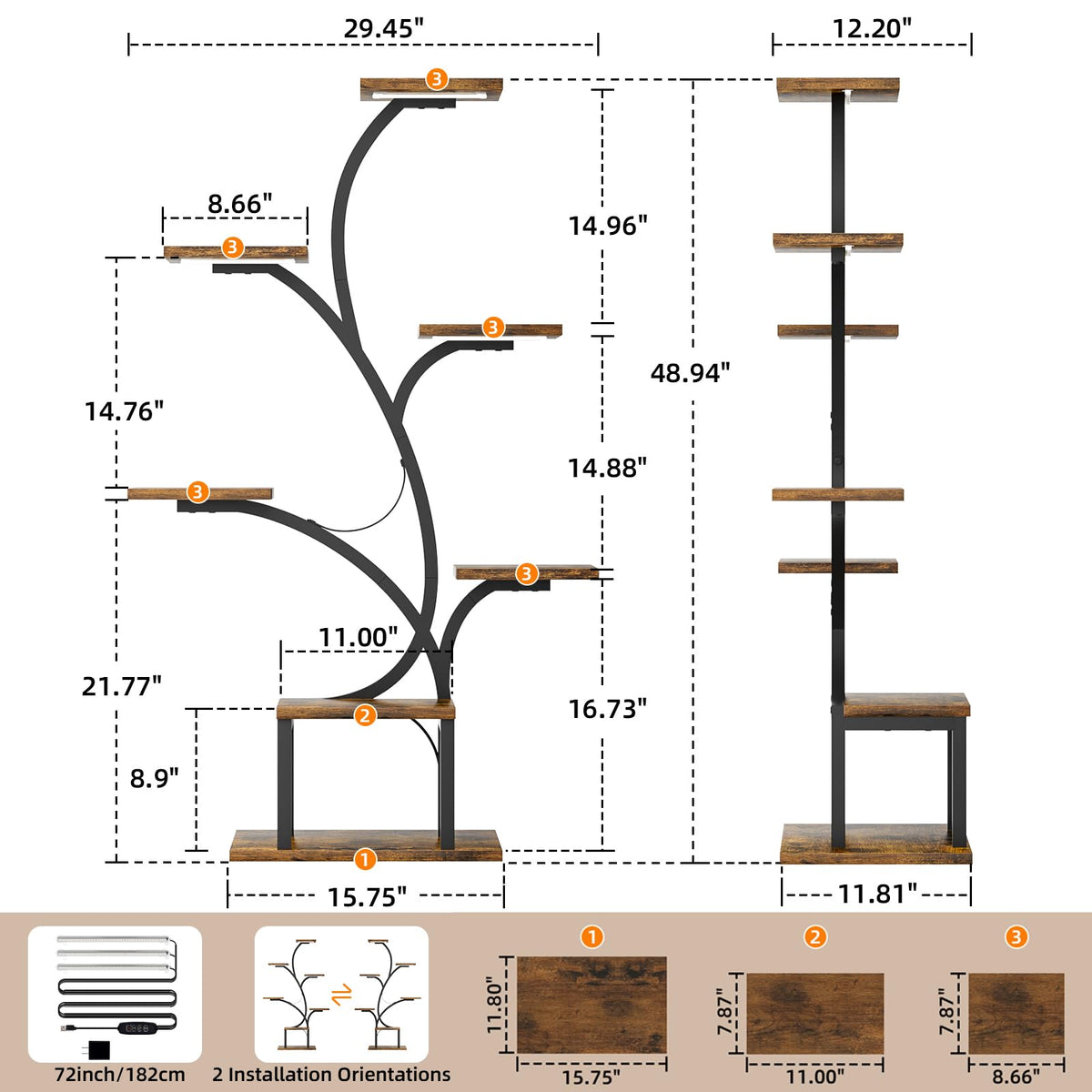 BACEKOLL Plant Stand Indoor with Grow Light, 7 Tier 49" Lighted Plant Shelf