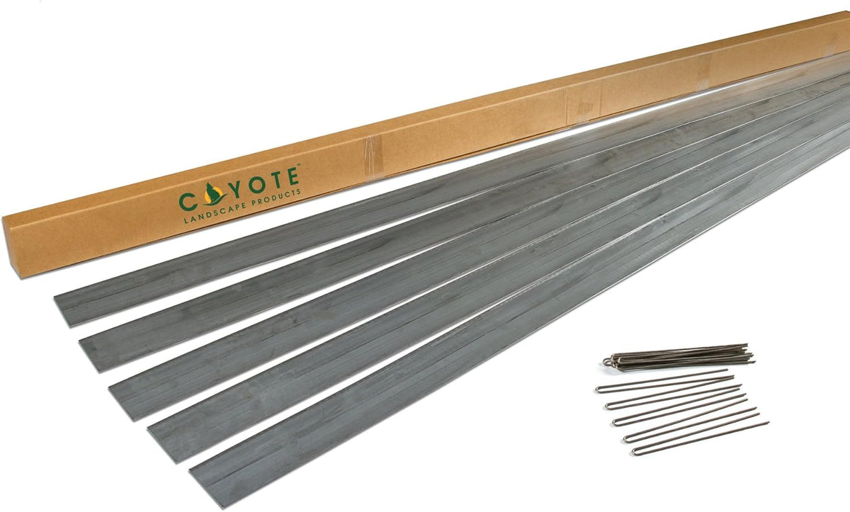 5 Piece Steel Home Kit Galvanized Edging with 15 Plated Edge Pins, 4"by 8', 20-Gauge