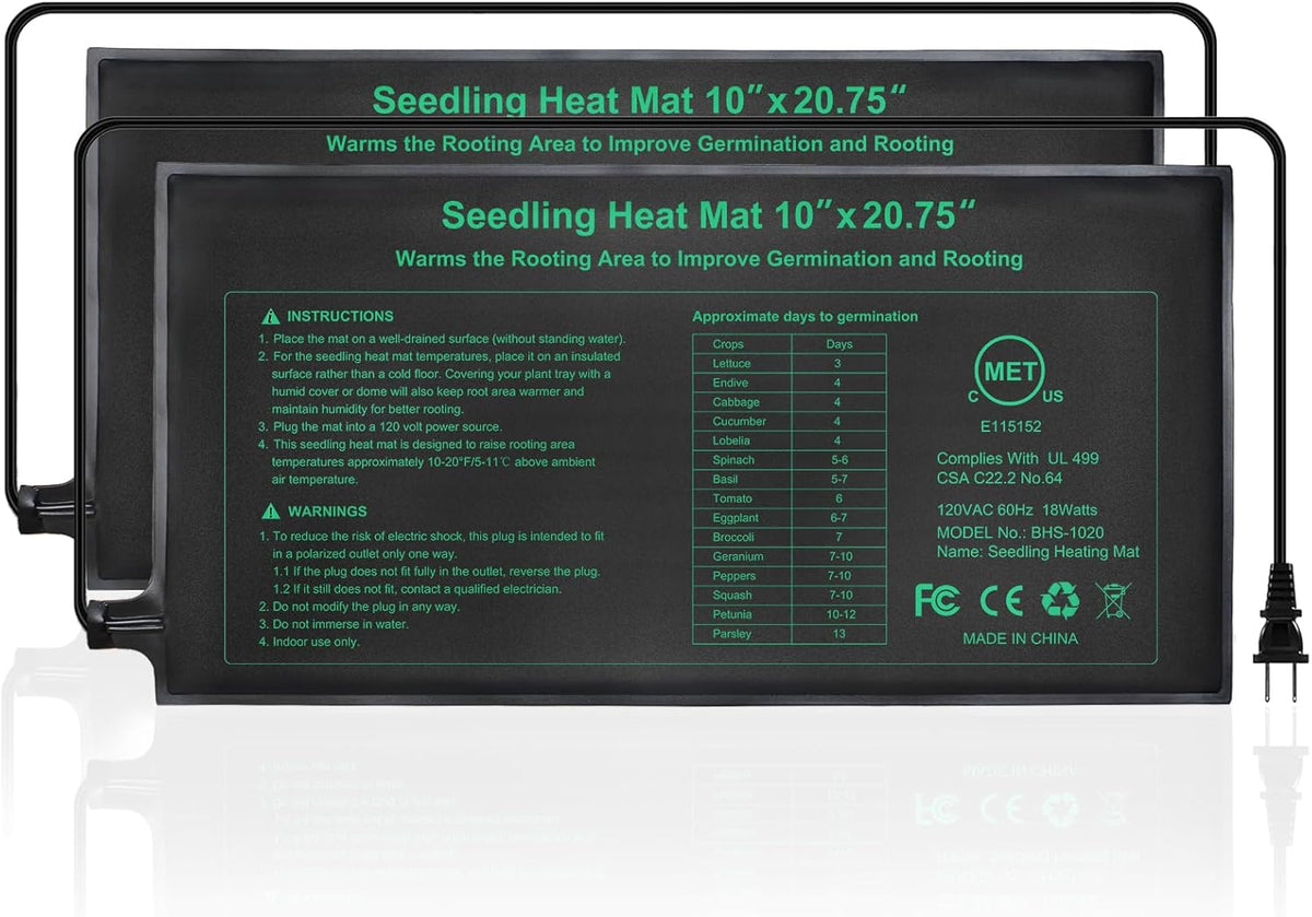 Seedling Heat Mat, 10"x 20.75" Plant Heating Pad for Home Gardening Seed Starting, MET Certified