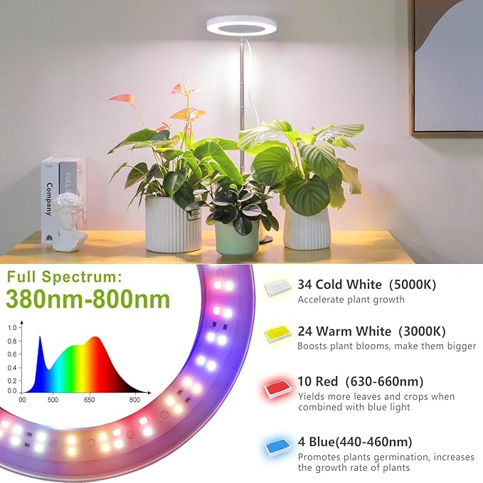 LORDEM Grow Light, LED Plant Light for Indoor Plants Growing, Full Spectrum Desk Growth Lamp with
