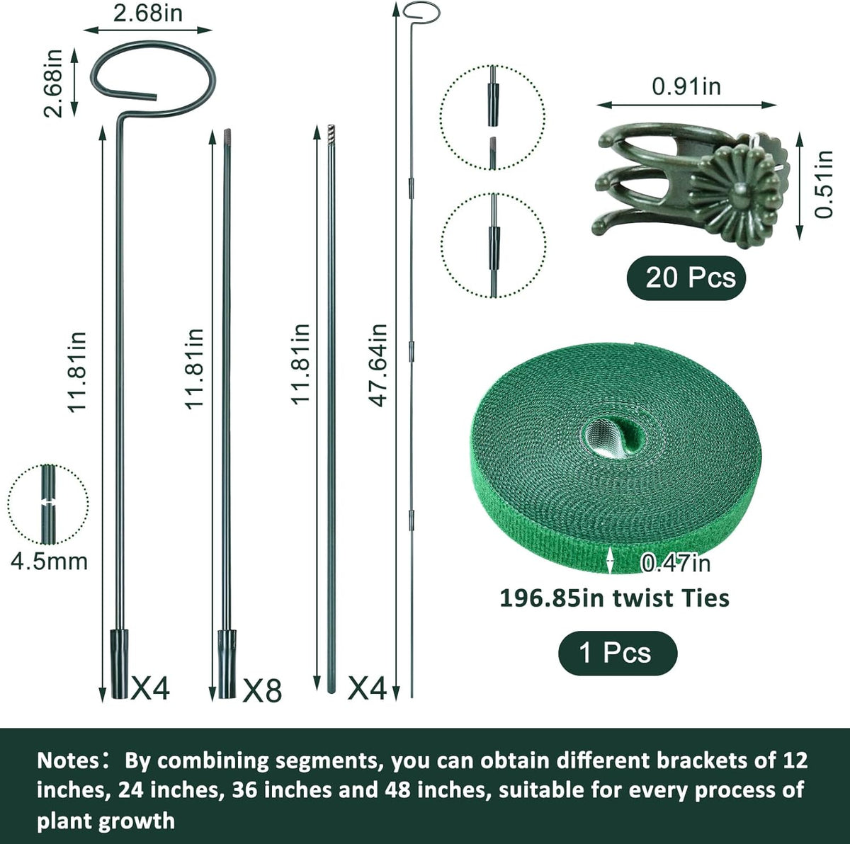 4 Set Metal Plant Sticks Support Tall 48 Inch Adjustable Plants Stem Support Rod Amaryllis Holder