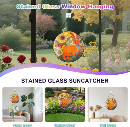 Pumpkin Suncatcher for Window Hanging - Stained Glass Window Hanging, Pumpkin Decor for