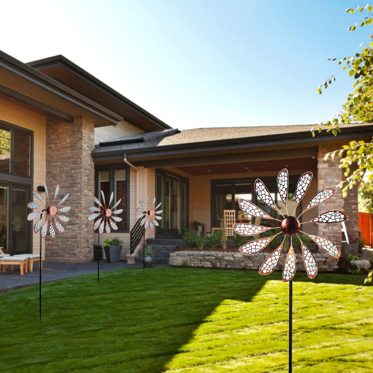 DREAMYSOUL Outdoor Wind Spinner 33" Metal Wind Sculpture Waterproof Fluorescence Wind Spinners for