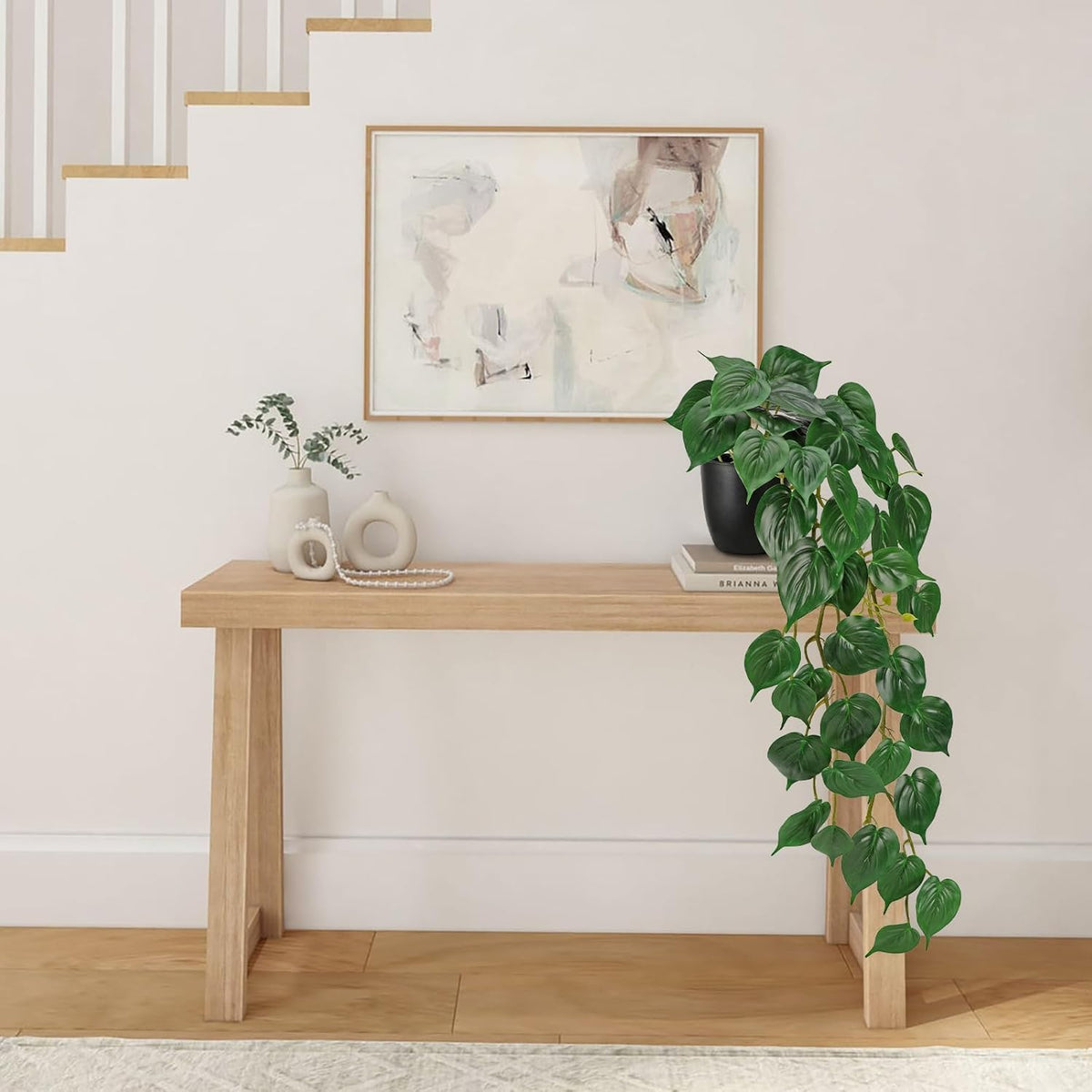 Fake Ivy Plant with Pot Artificial Pothos Leaves Featuring a White Frosted Finish for Home Shelf