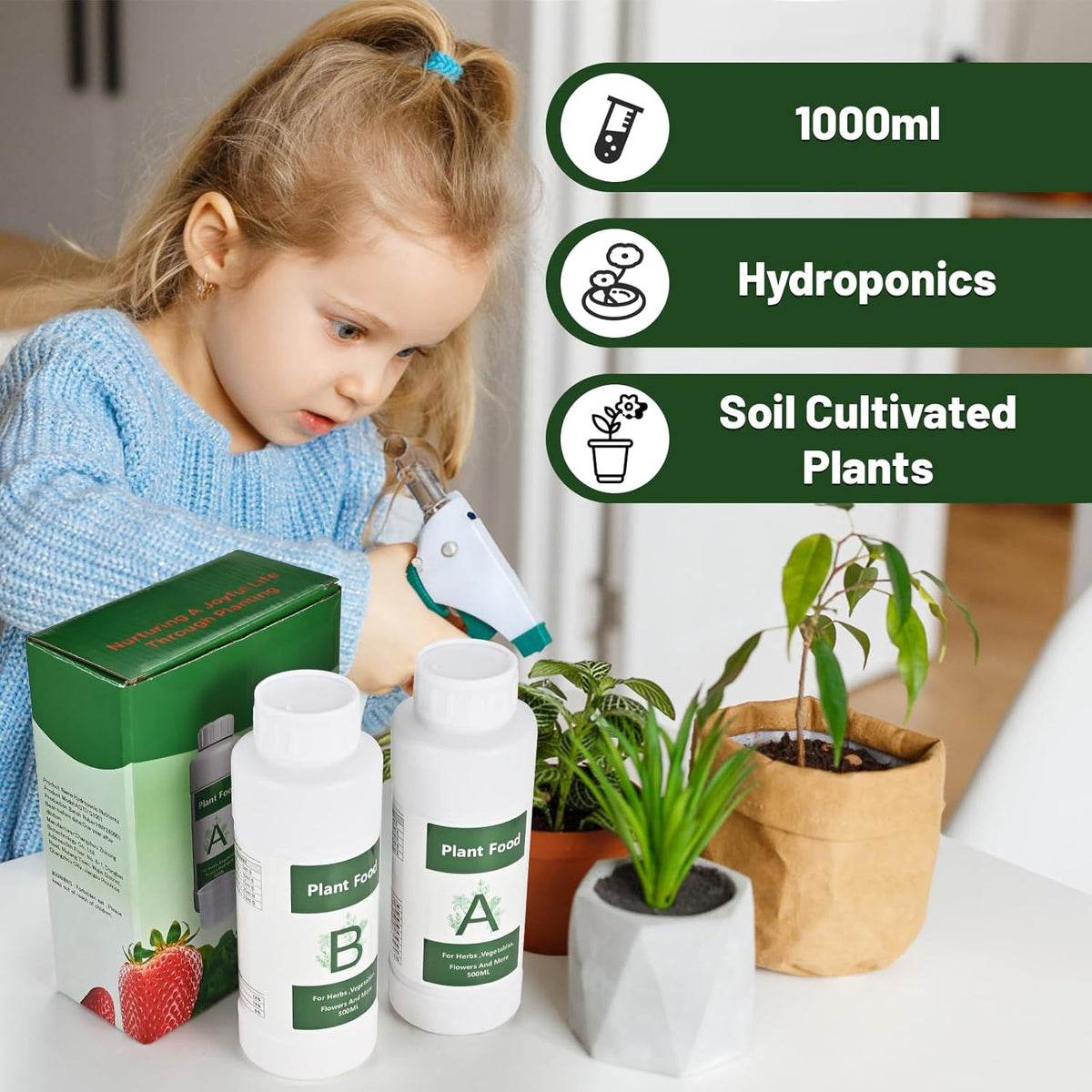 1000ml Hydroponic Nutrients A&B for Aerogarden Plant Food with 2 Measuring Cups - Fertilizer for