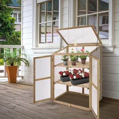 Giantex Garden Portable Wooden Cold Frame Greenhouse Raised Flower Planter Protection