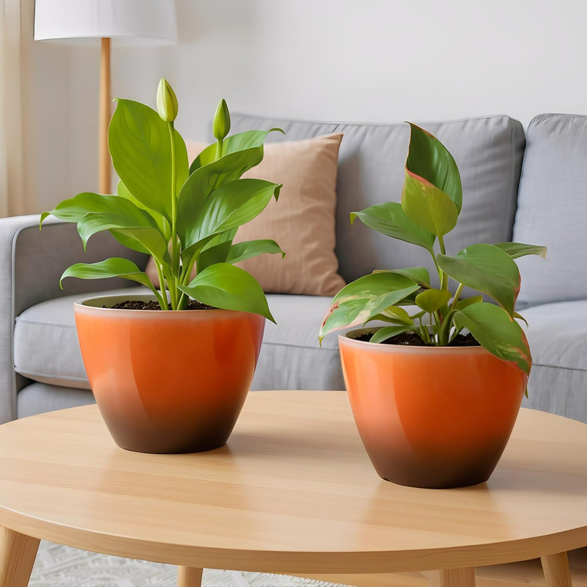 2 Pack Plastic Plant Pots with Drainage Holes, 8 inch Planter for Indoor Outdoor Plant, Garden
