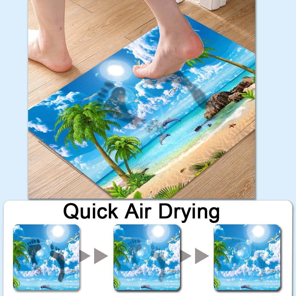Bath Mat-Bathroom Rug，Summer Coconut Beach Dolphins-Absorbent Non Slip Quick Dry Stain Resistant