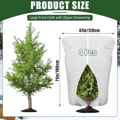 4 Pcs Plant Covers Frost Protection Bag 71" x 47" Winter Reusable Plants Jacket with Drawstring