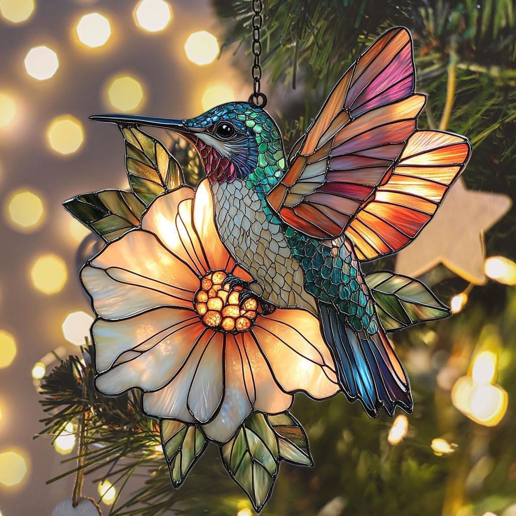 Hummingbird Mosaic Style Acrylic Suncatcher Stained Glass Effect Window Car Hanging Christmas