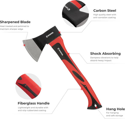 INTERTOOL Hatchet for Chopping Wood and kindling - Small Hand Axe for Camping Firewood - 15”