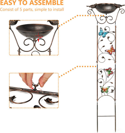LEWIS&WAYNE Garden Trellis Bird Bath Outdoor, 40 Inch Antique Iron Garden Plant Trellis Decorative