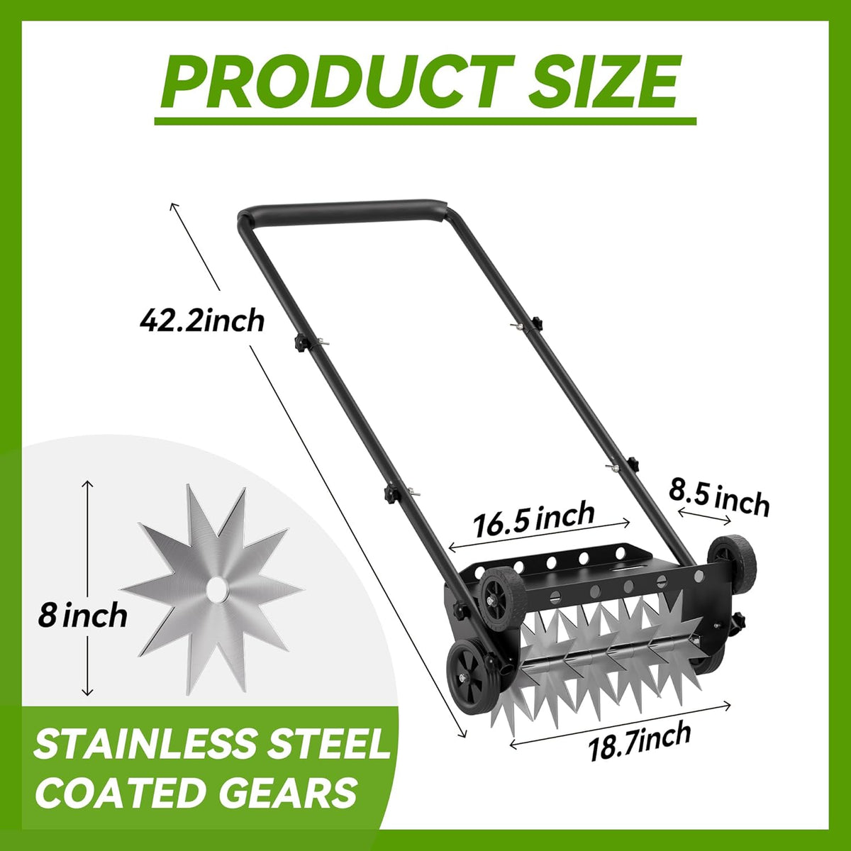 18-Inch Lawn Aerator,Heavy Duty Push Spike Aerator with 4 Wheels,Aerator Lawn Tool with Steel