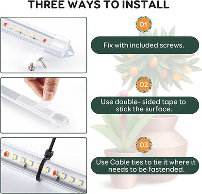 4 Bars Grow Light Strips for Indoor Plants with Auto ON/Off Timer 6/12/18H, 5 Dimmable Levels for