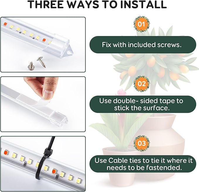 4 Bars Grow Light Strips for Indoor Plants with Auto ON/Off Timer 6/12/18H, 5 Dimmable Levels for