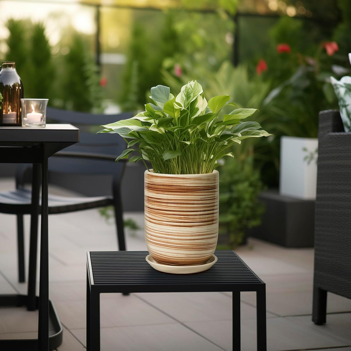 8 Inch Plant Pot, Ceramic Planter for Outdoor Plants, Large Plant Pot Indoor with Drainage Hole and