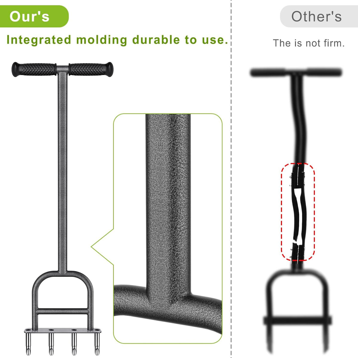 Dolibest Lawn Coring Aerator, Stainless Steel 4 Corer Plug Aerator Tool with Soft Rubber Grip