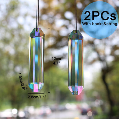 2PCS 5" Large Suncatchers Crystal Prisms, STINO Hanging Sun Catcher with Glass Prism, Rainbow Maker