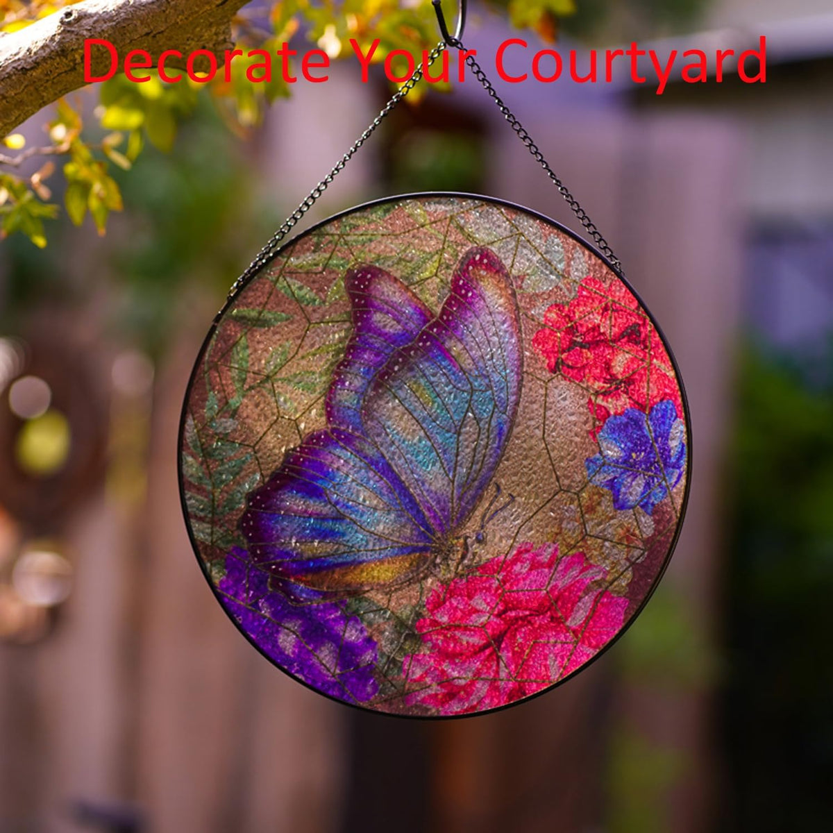 Butterfly Hanging Stained Glass for Windows,20cm/7.87inch Hand-Painted Sun Catcher Garden Hangings