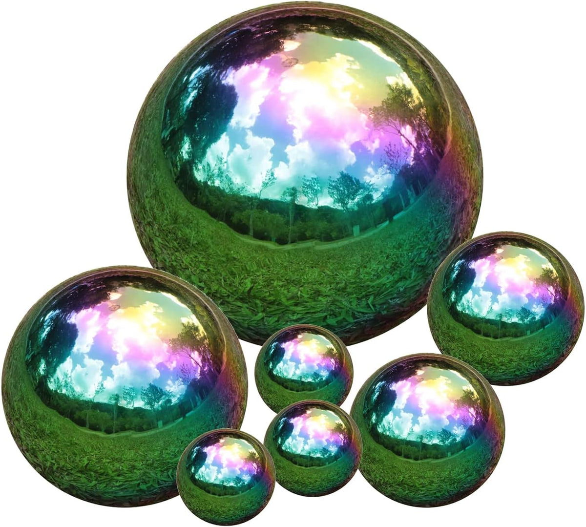 Kesywale Decorative Gazing Ball Set, 7PCS 50-150 mm Gazing Globe Mirror Ball Garden Spheres