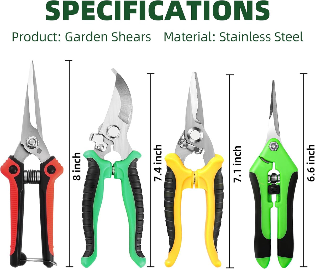 4 Pack Garden Pruning Shears, Stainless Steel Garden Shears, Gardening Shears, Garden Scissors