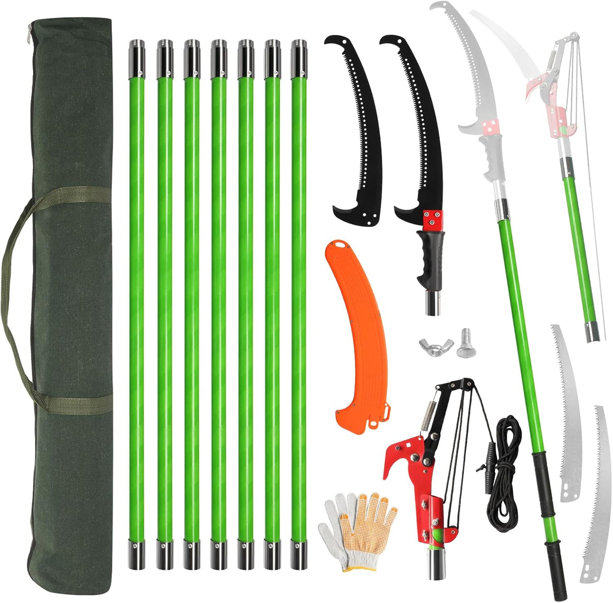 Outvita Manual Pole Saw, 30 Feet Extendable Tree Pruner with Knives and Storage Pocket, Sharp Steel