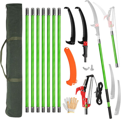 Outvita Manual Pole Saw, 30 Feet Extendable Tree Pruner with Knives and Storage Pocket, Sharp Steel