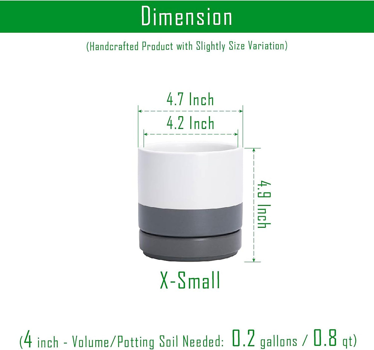 D'vine Dev 4.7 Inch Ceramic Planter Pot with Drainage Hole and Saucer, Indoor Cylinder Round