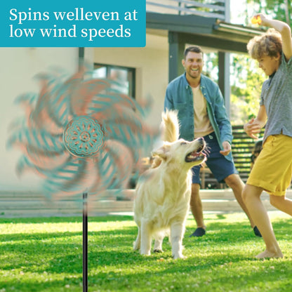 2 Pack Wind Spinner Outdoor Metal Vintage Green,Garden Pinwheels Waterproof Wind Sculptures, Small