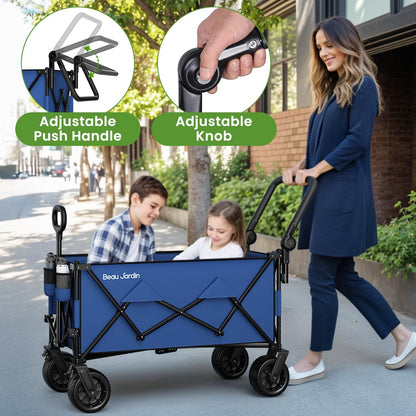 BEAU JARDIN Folding Push & Pull Beach Wagon 500 lbs Collapsible Foldable Wagons with Push Handle