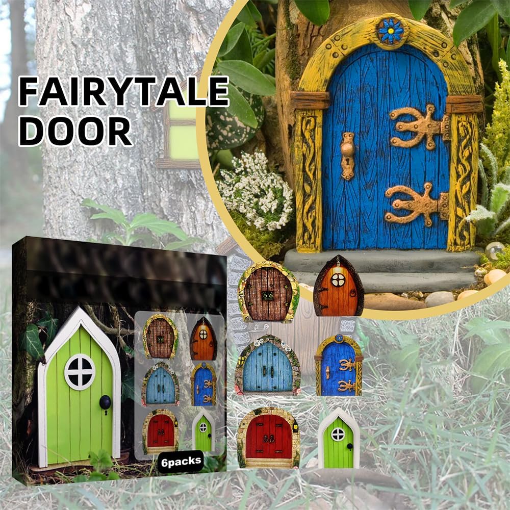 Enchanted Fairy Door for Tree Trunks - Weather-Resistant Miniature Garden Decor, 6-Piece Whimsical