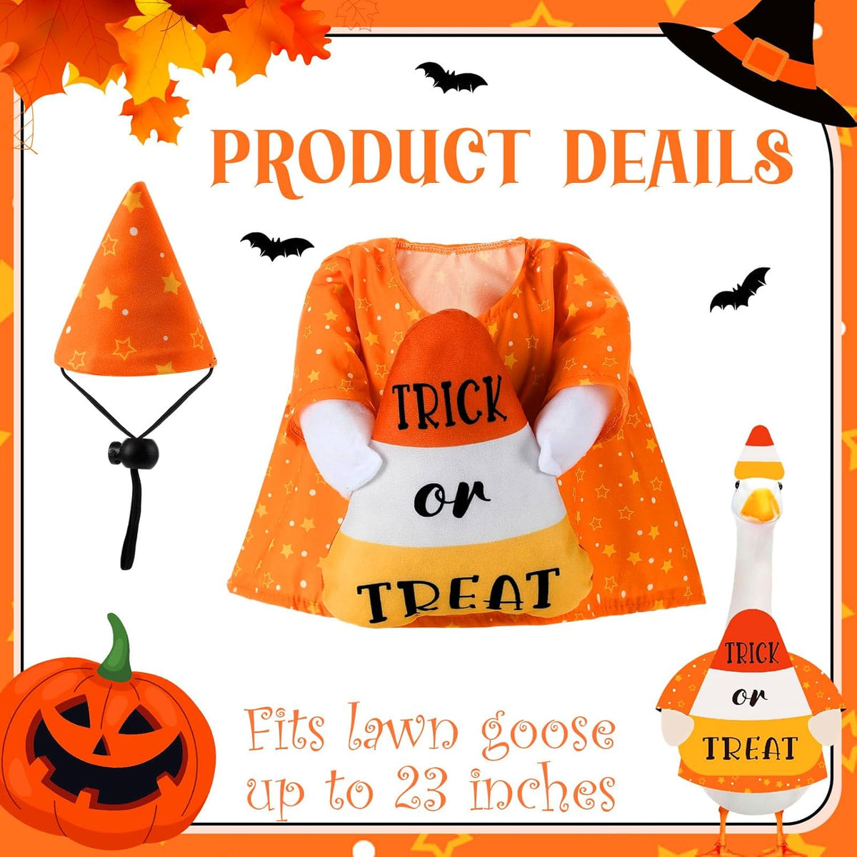 Sanwuta 1 Set Halloween Porch Goose Outfit Candy Corn Pillow Design with Hat for 23" Lawn Cement