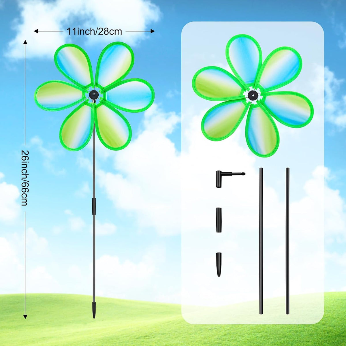 4PCS Wind Spinners for Yard and Garden 11 Inches Colorful Lawn Pinwheels Flower Wind Spinners