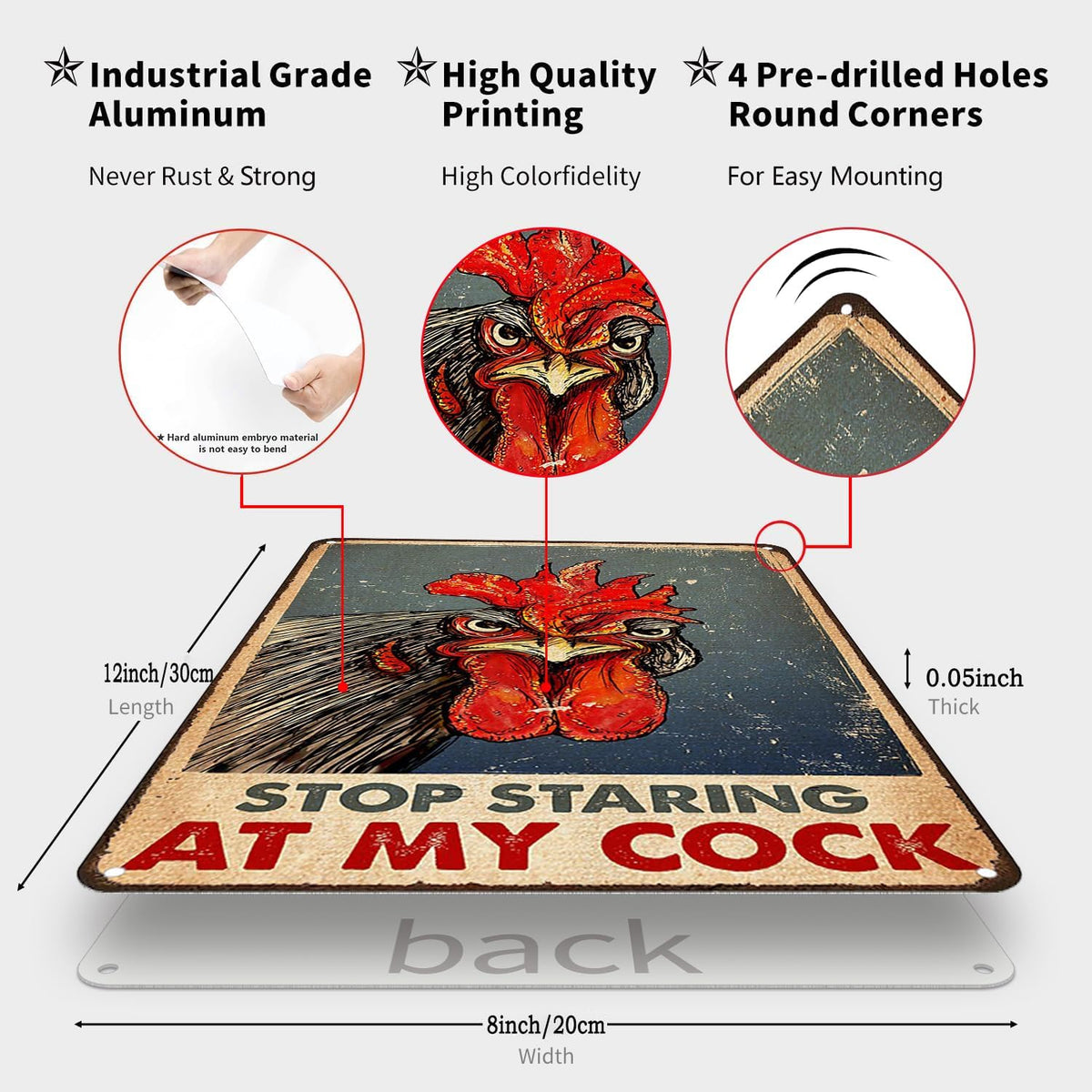 Funny Chicken Stop Staring My Cock Tin Sign for Farm Chicken Coop Farmhouse Kitchen Vintage Wall