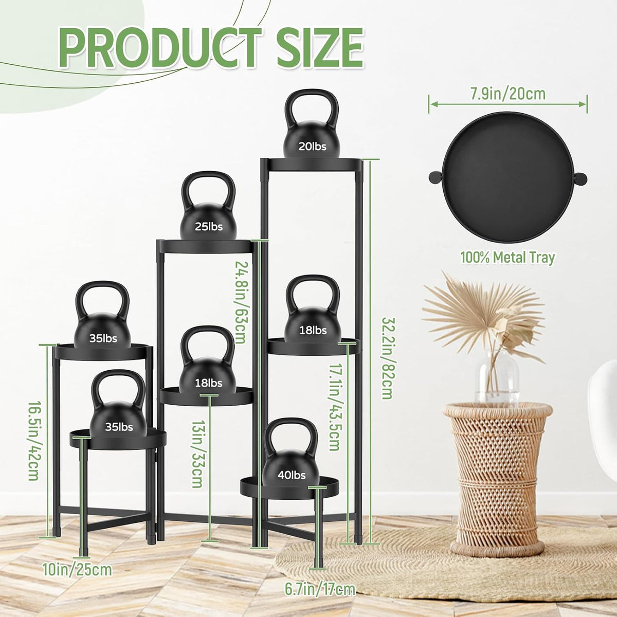 iDavosic.ly Plant Stand Indoor Outdoor, 7 Tier Corner Metal Flower Display Holder Shelf, Folding