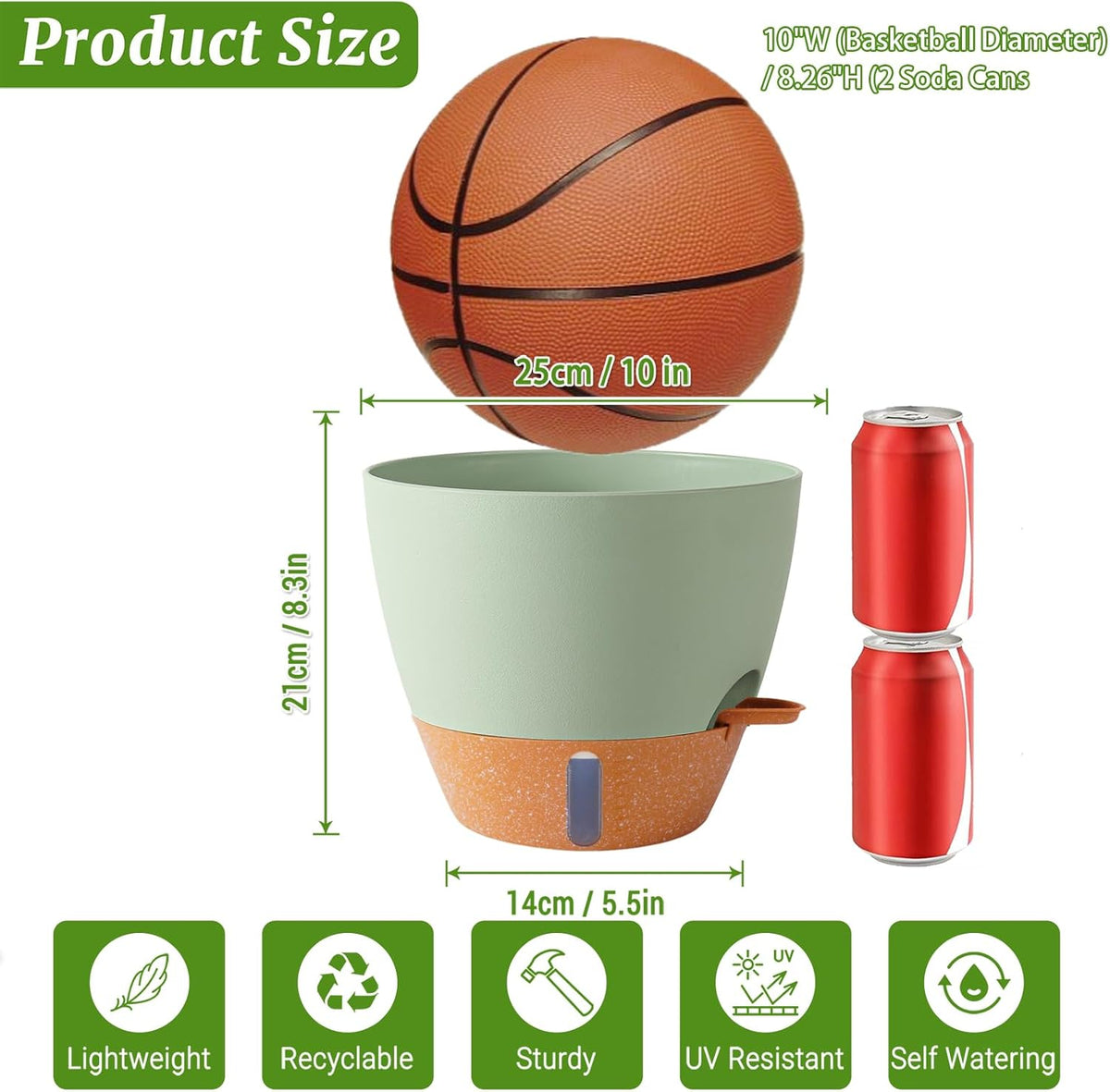 2 Pack 10 inch Plant Pots, Plastic Self Watering Planters with Drainage Holes, Deep Reservoir